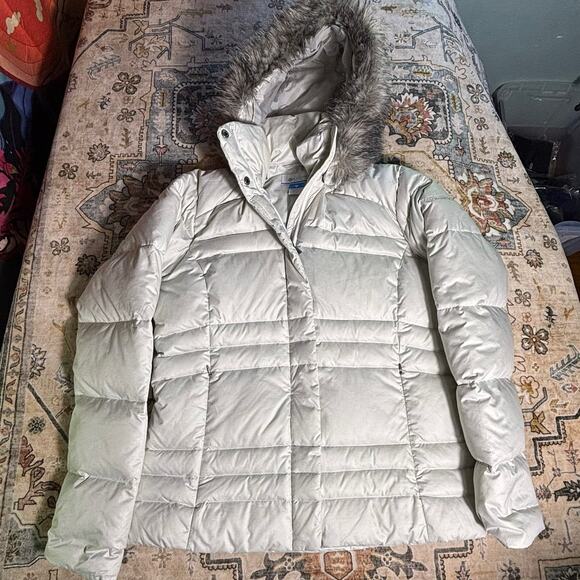 Columbia Puffer Coat Winter Jacket GooseDown Filled Lightweight With Fur Hood L - Picture 1 of 16